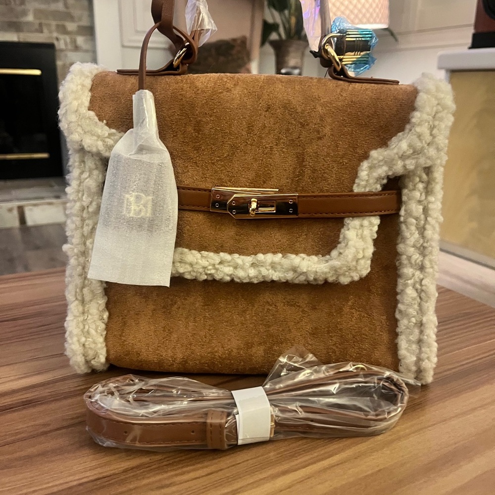 NWT Badgley Mischka Brown Fur trimmed Satchel